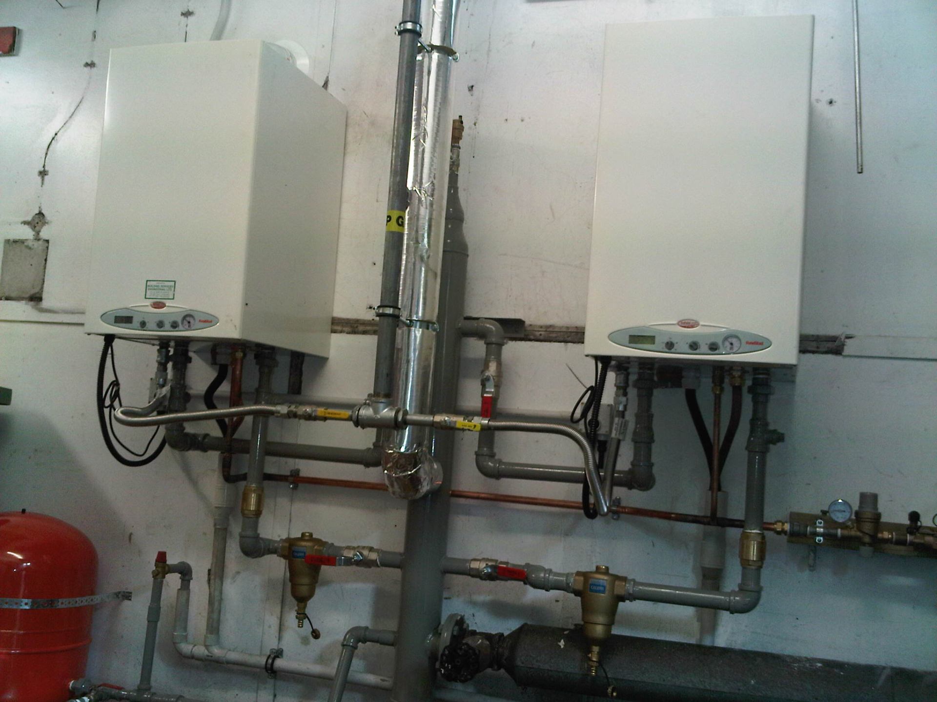 Twin gas boiler central heating installation, Auckland