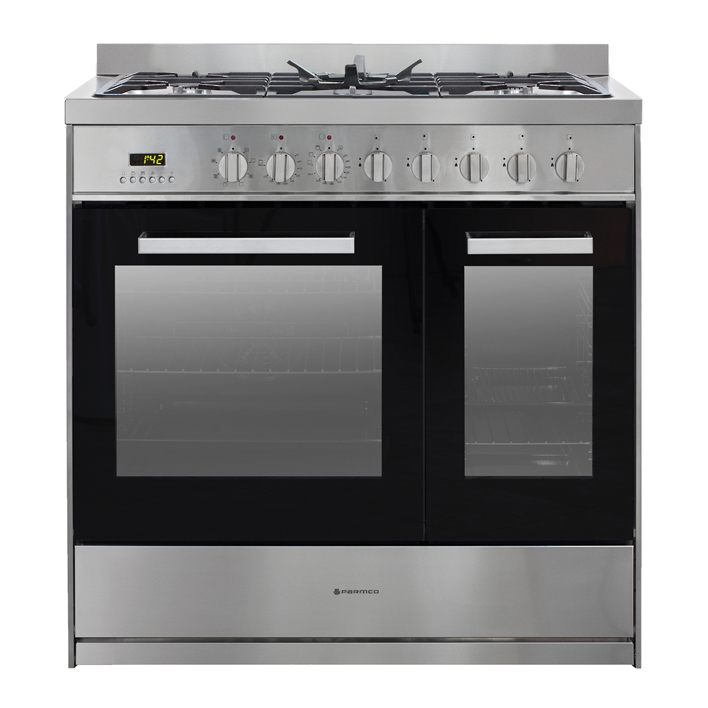 Parmco FS9S-5-3 900mm stainless steel freestanding stove with one and a half ovens