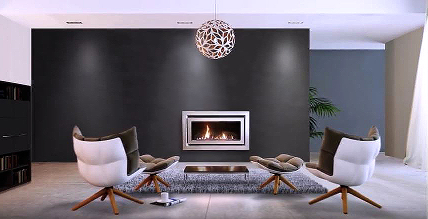 Escea DX1000 gas fireplace installed in an Auckland living room